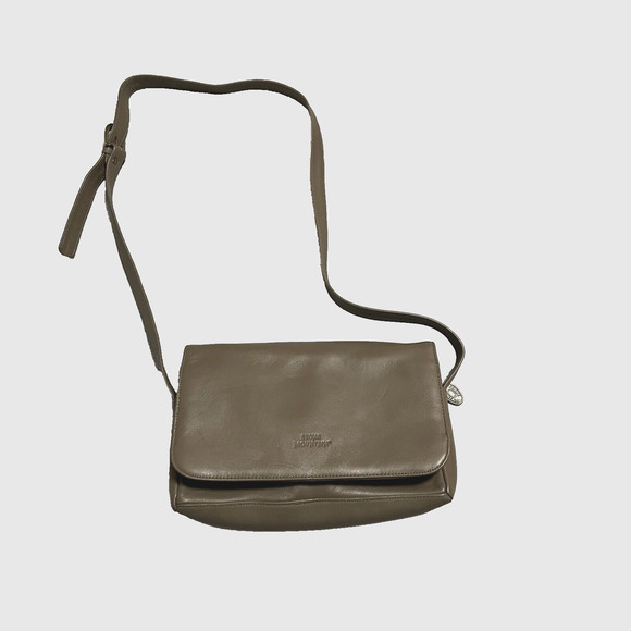 VTG Stone Mountain Bag Shoulder Flap Crossbody Brown Taupe Leather 70s Style - Picture 1 of 16